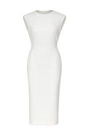 Structured Sleeveless Midi Dress - White - front