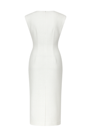 Structured Sleeveless Midi Dress - White - back