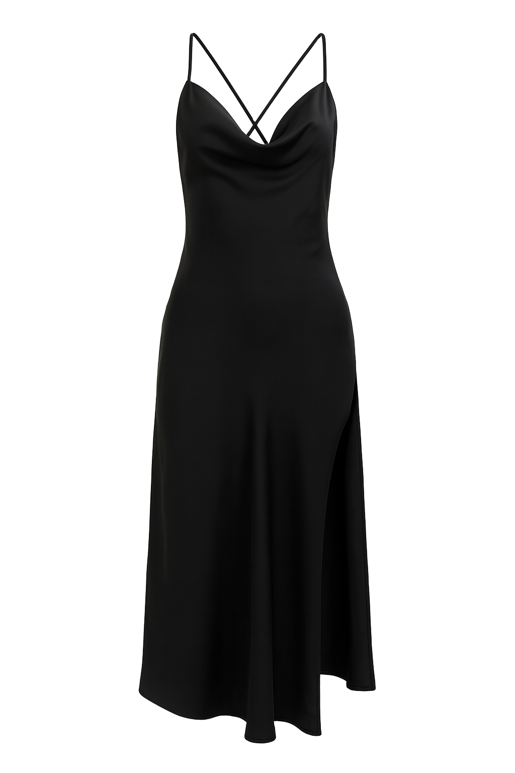 Backless Slip Midi Dress - Black - front
