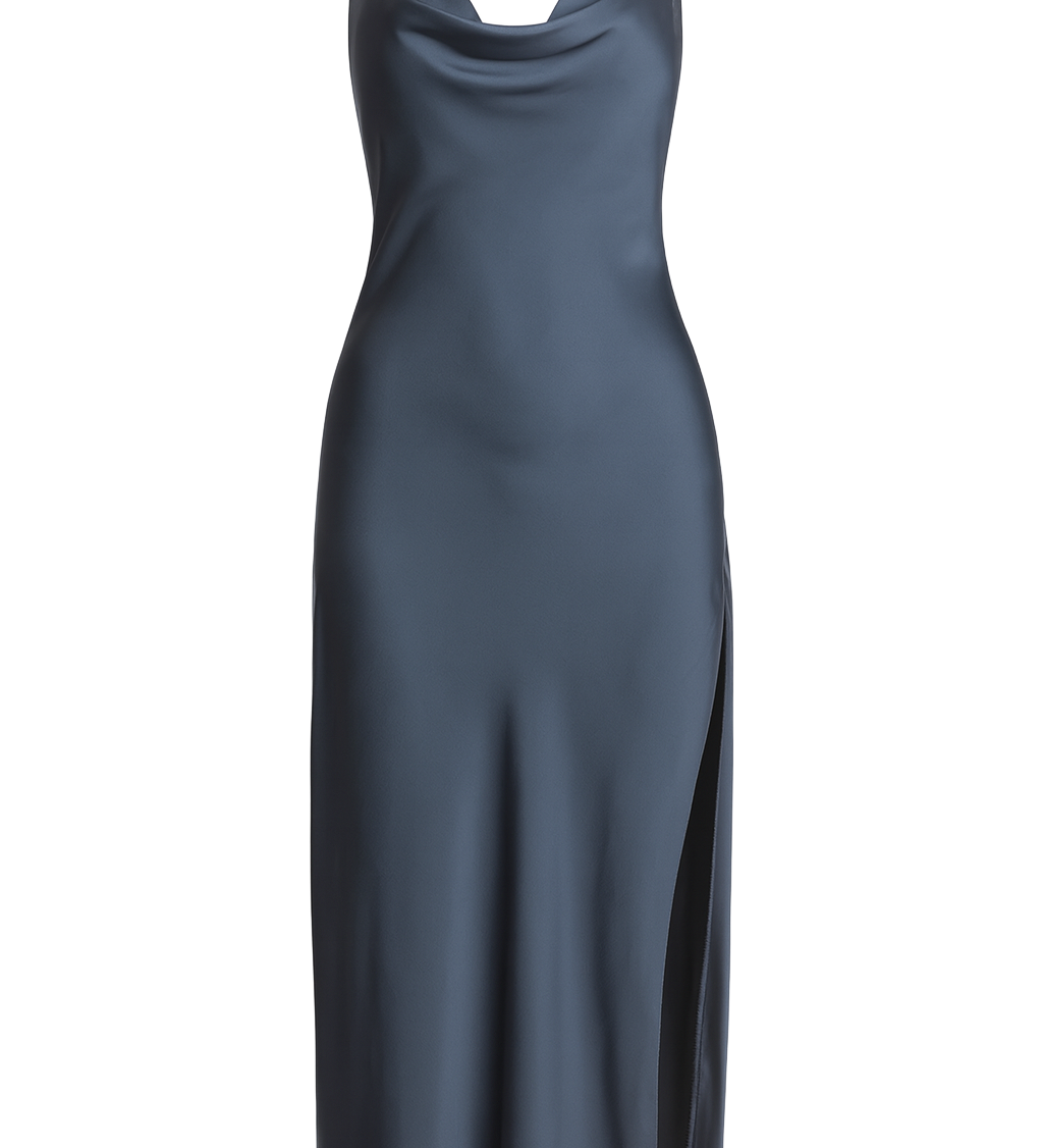 Backless Slip Midi Dress - Slate Blue - front
