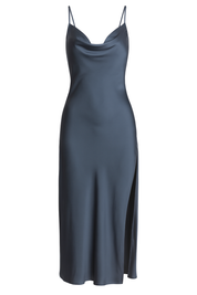 Backless Slip Midi Dress - Slate Blue - front