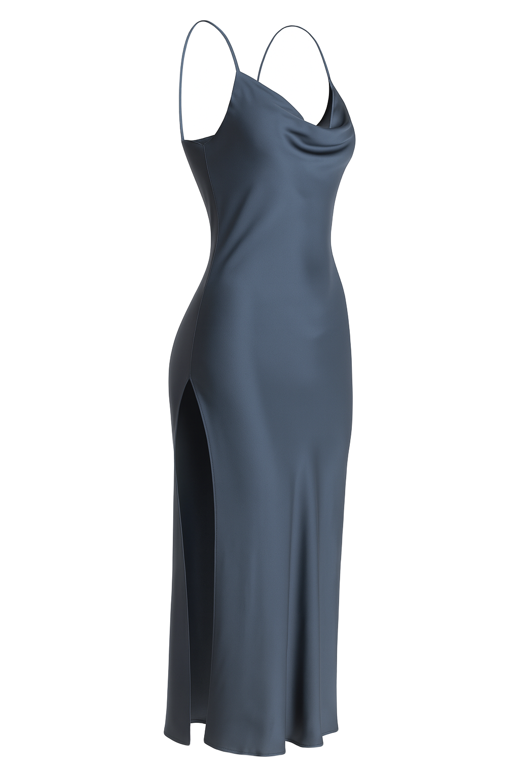 Backless Slip Midi Dress - Slate Blue - side