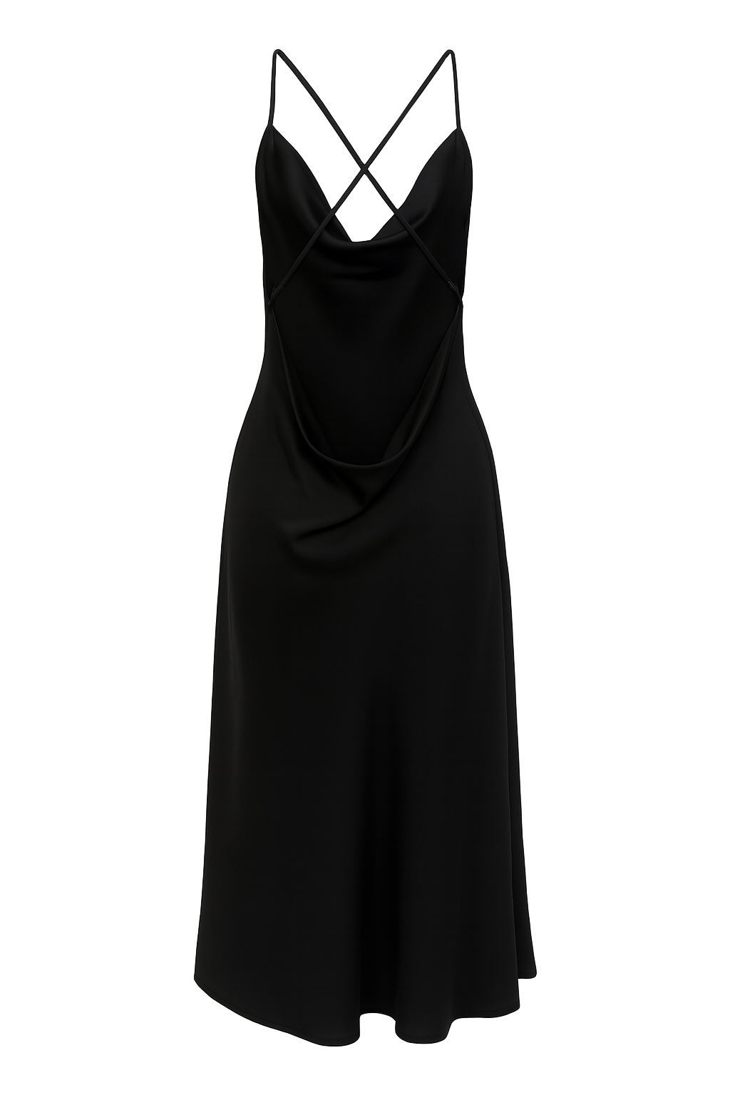 Backless Slip Midi Dress - Black - back