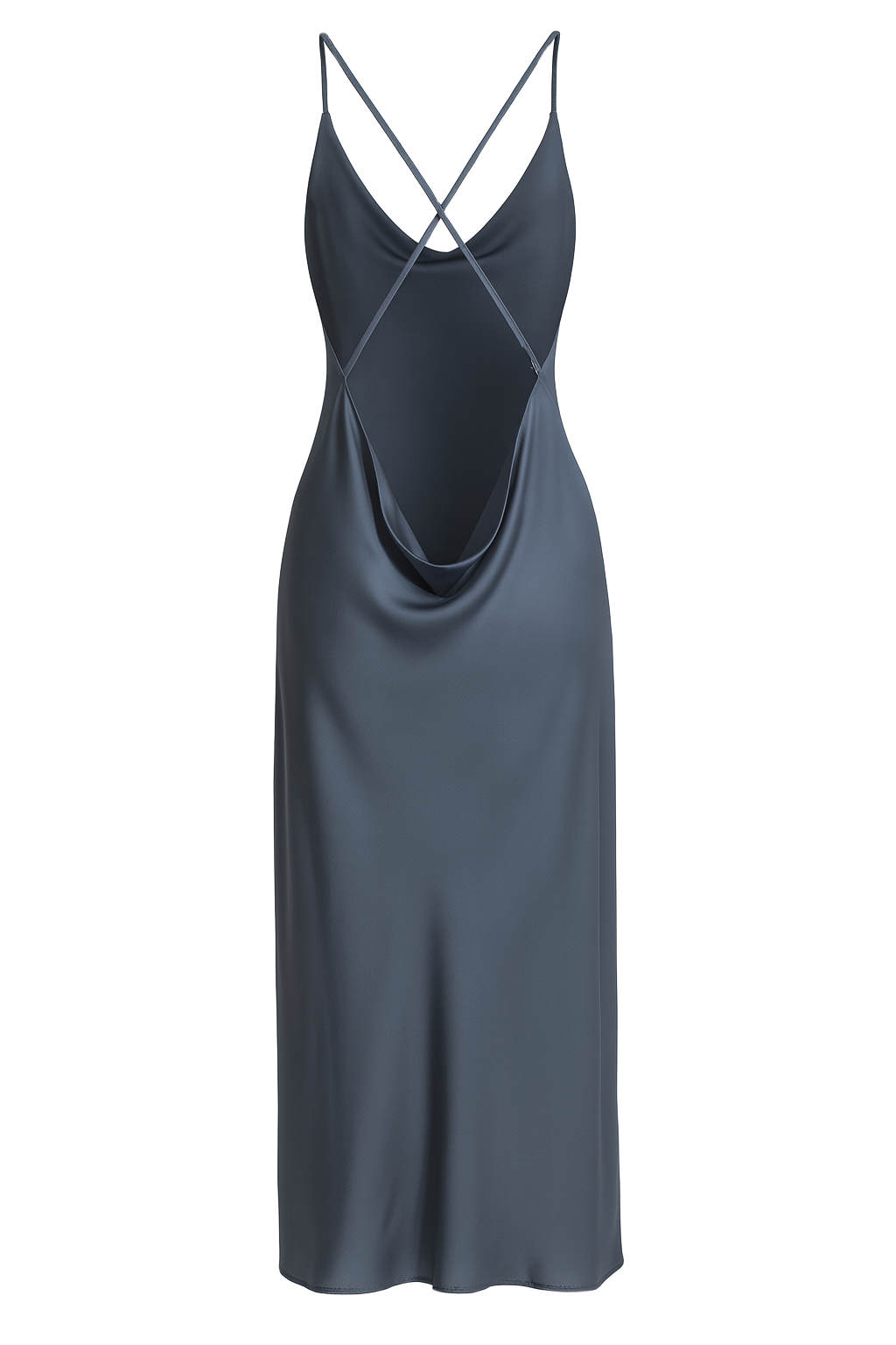 Backless Slip Midi Dress - Slate Blue - back