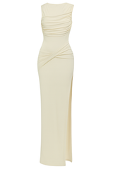 Draped Slit Maxi Dress - Cream