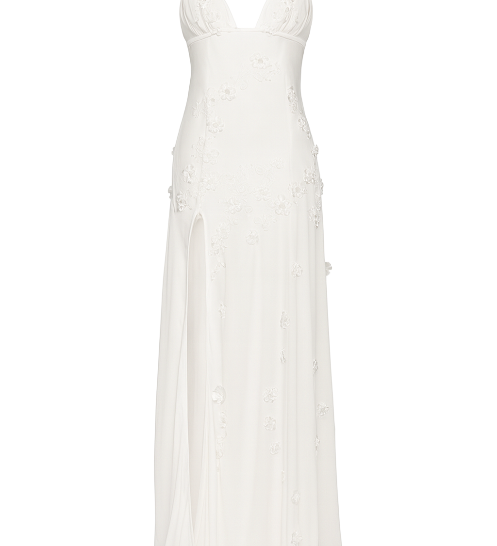 Floral Lace Maxi Dress - White - front