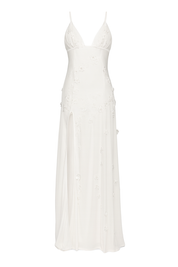 Floral Lace Maxi Dress - White - front
