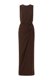Asymmetrical Cutout Maxi Dress - Dark Brown - front