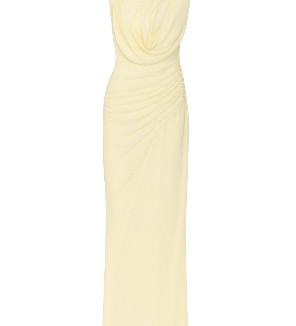 Asymmetrical Cutout Maxi Dress - Pale Yellow - front