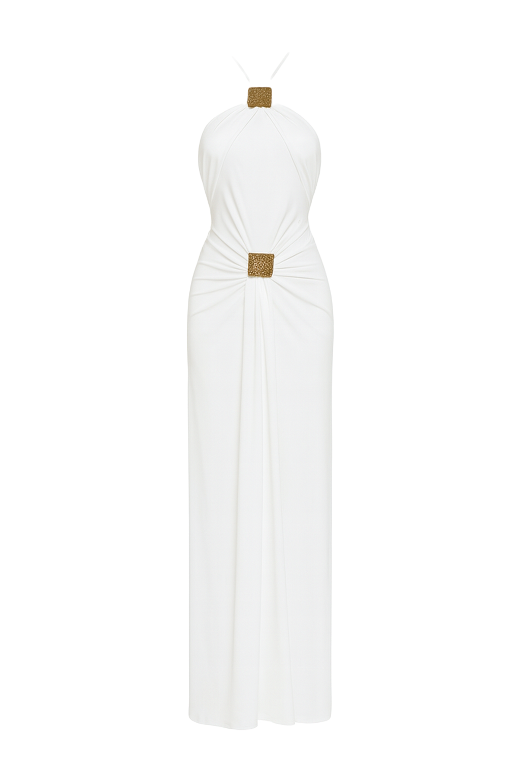 Gathered Halter Maxi Dress - White - front