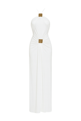 Gathered Halter Maxi Dress - White