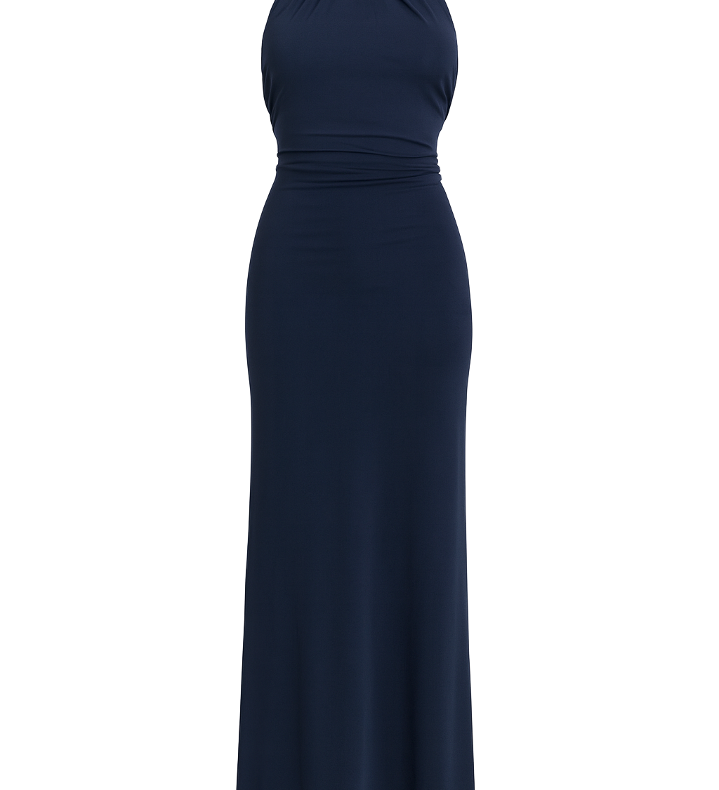 Twist Halter Maxi Dress - Navy Blue - front
