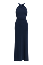 Twist Halter Maxi Dress - Navy Blue - front