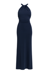 Twist Halter Maxi Dress - Navy Blue