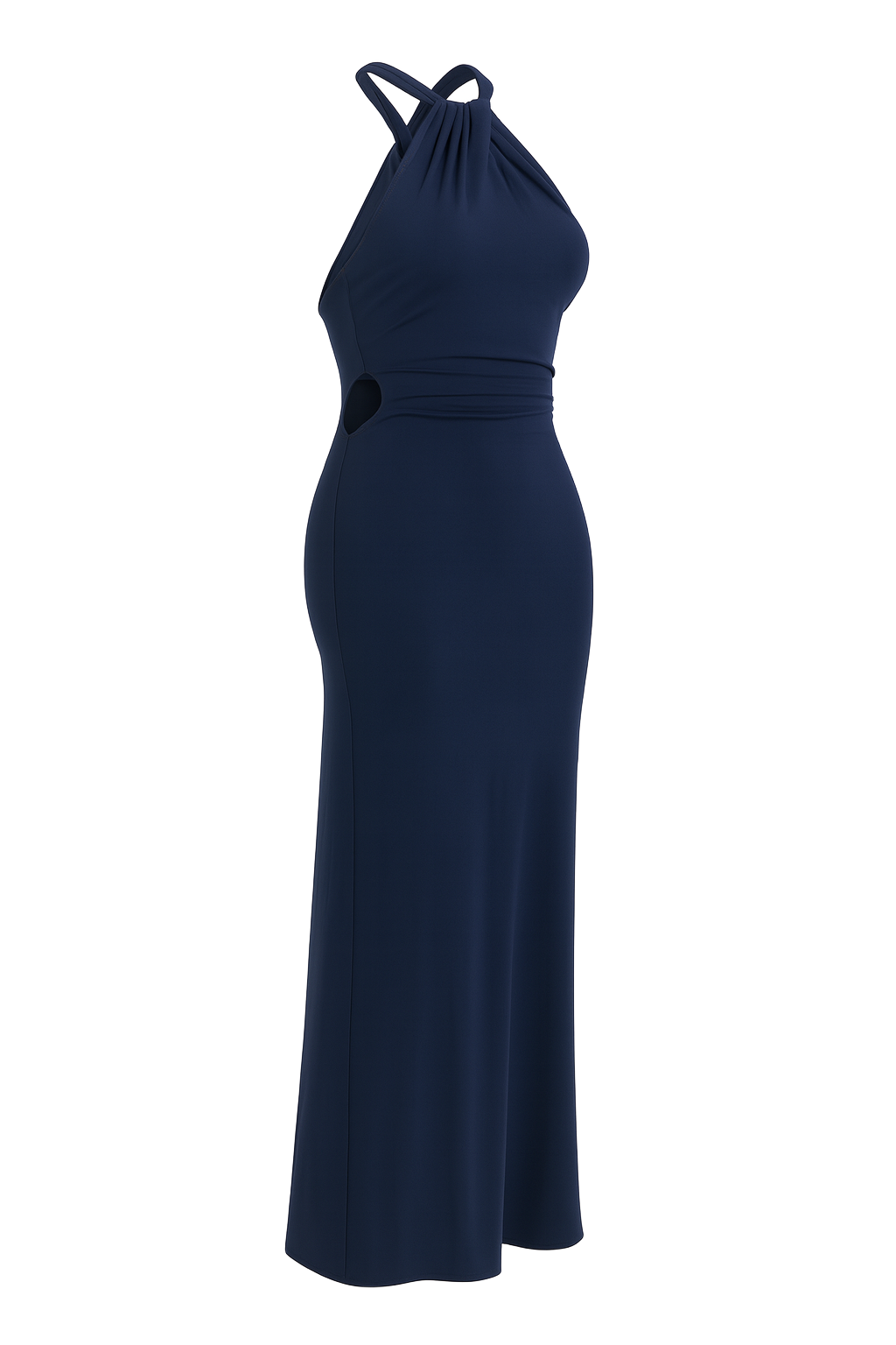 Twist Halter Maxi Dress - Navy Blue - side