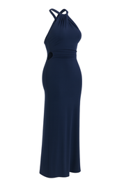 Twist Halter Maxi Dress - Navy Blue - side