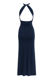 Twist Halter Maxi Dress - Navy Blue - back