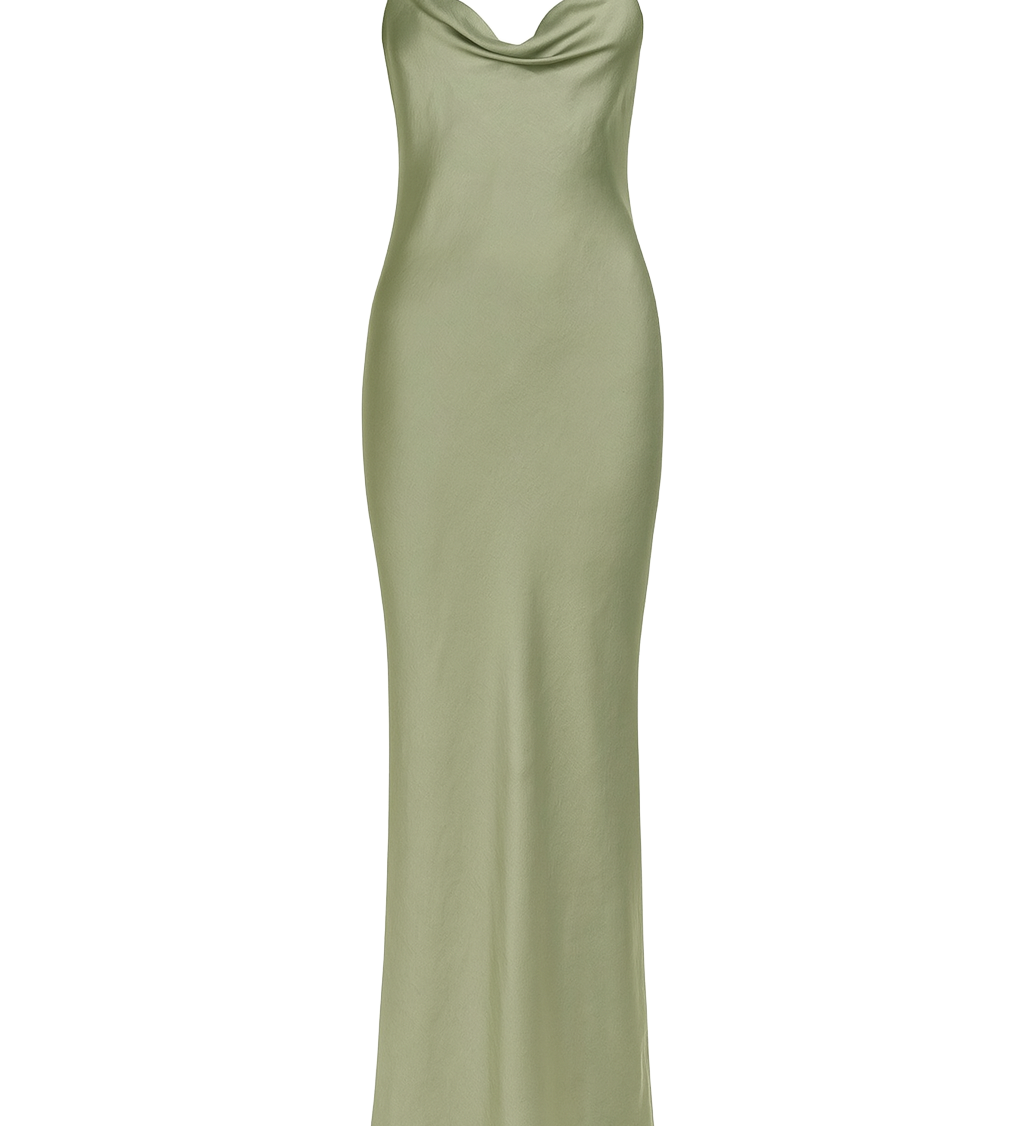 Silky Cowl Maxi Dress - Sage - front