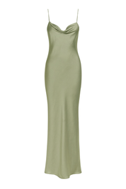Silky Cowl Maxi Dress - Sage - front