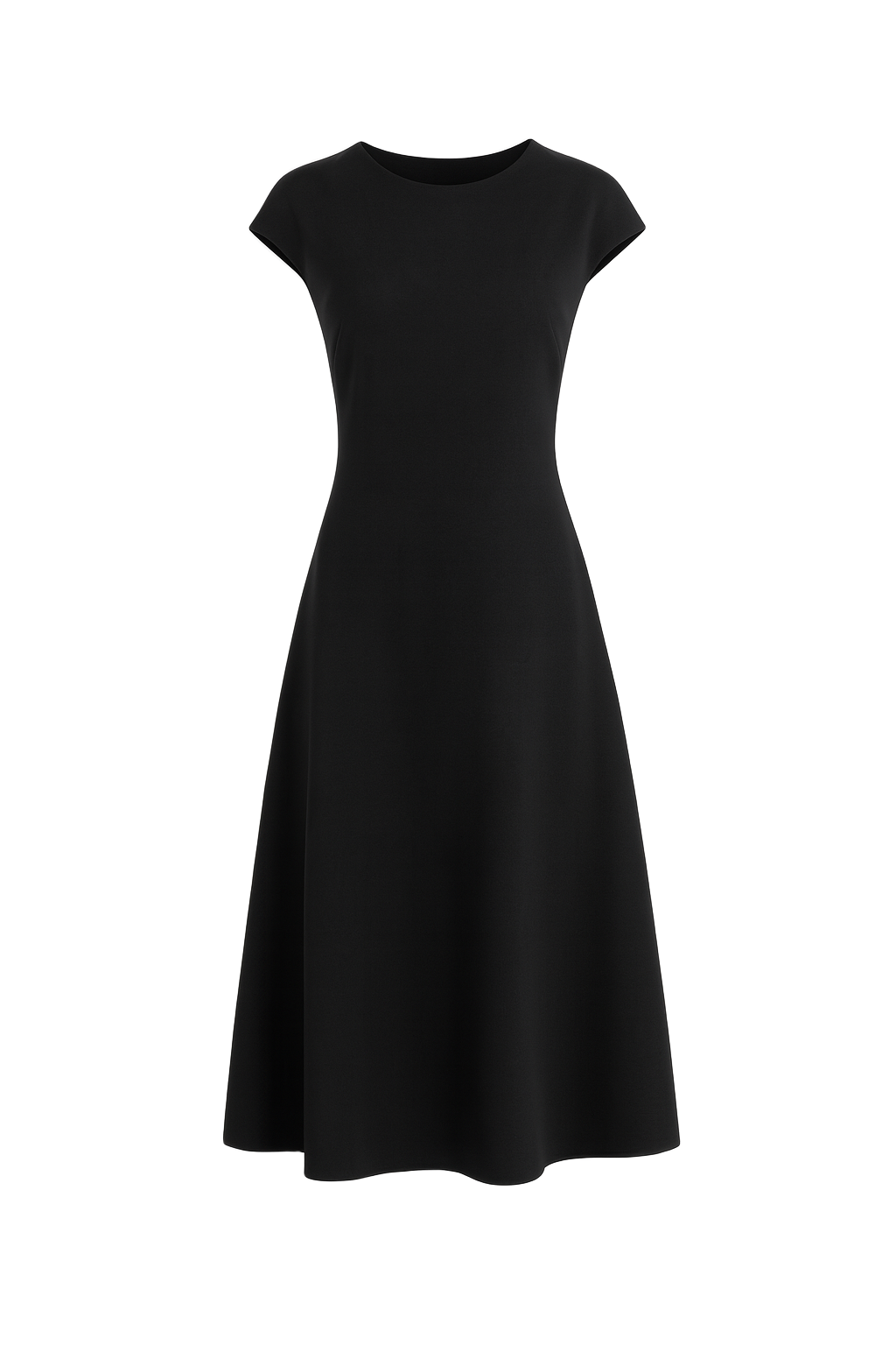 Cap Sleeve Fit Flare Midi Dress - Black - front