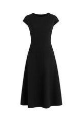 Cap Sleeve Fit Flare Midi Dress - Black