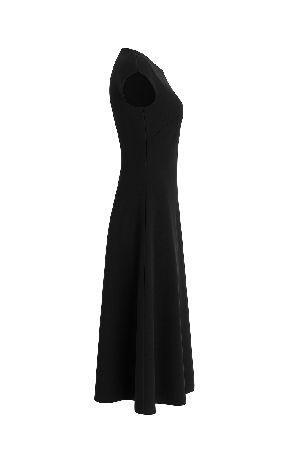 Cap Sleeve Fit Flare Midi Dress - Black - side