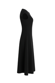 Cap Sleeve Fit Flare Midi Dress - Black - side