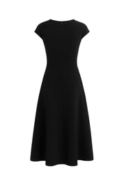 Cap Sleeve Fit Flare Midi Dress - Black - back