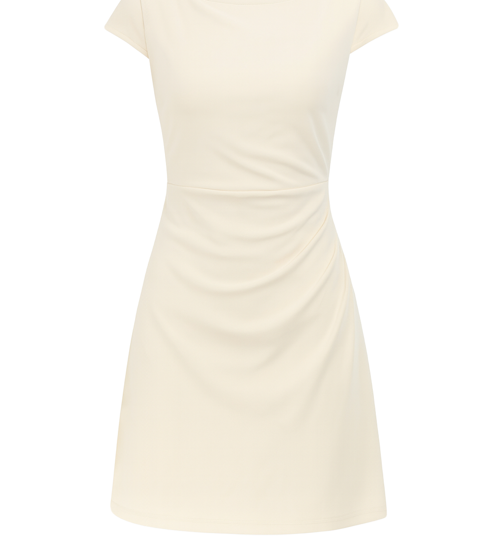 Ruched Cap Sleeve Mini Dress - Cream - front
