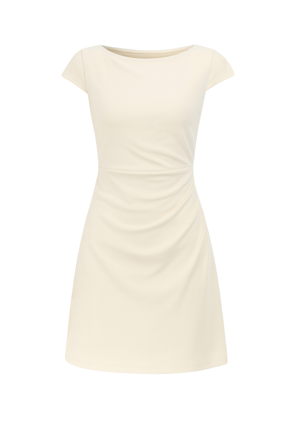 Ruched Cap Sleeve Mini Dress - Cream - front