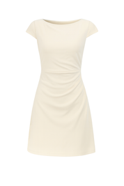 Ruched Cap Sleeve Mini Dress - Cream - front