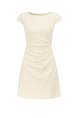 Ruched Cap Sleeve Mini Dress - Cream