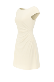 Ruched Cap Sleeve Mini Dress - Cream - side