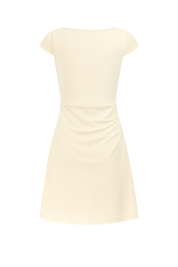 Ruched Cap Sleeve Mini Dress - Cream - back