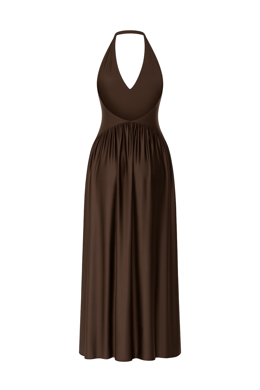 Halter Neck Ruched Maxi Dress - Chocolate Brown - back