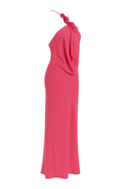 Rosette Halter Cowl Maxi Dress - Hot Pink - side
