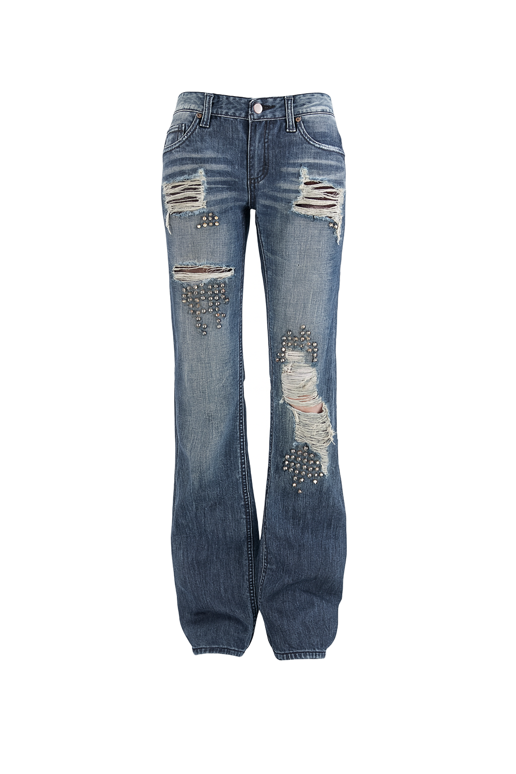 Studded Distressed Baggy Jeans - front