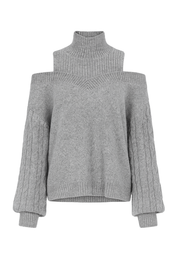 Cold Shoulder Cable Knit Sweater - Grey - front