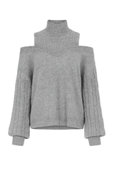 Cold Shoulder Cable Knit Sweater - Grey