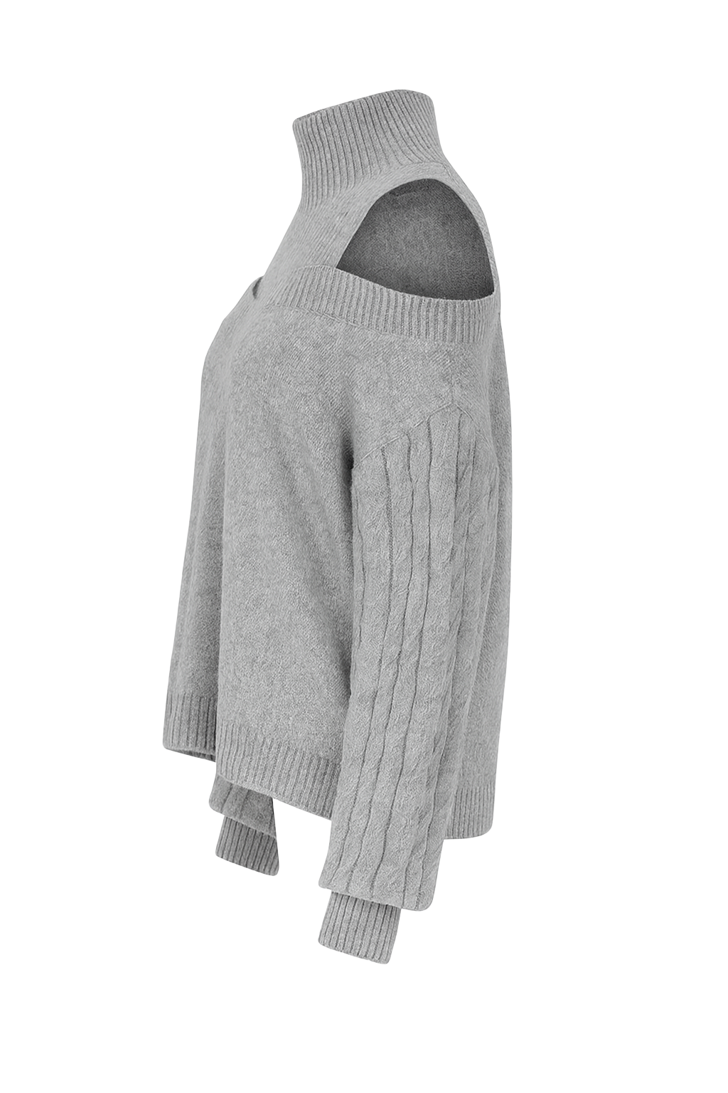 Cold Shoulder Cable Knit Sweater - Grey - side