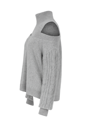 Cold Shoulder Cable Knit Sweater - Grey - side