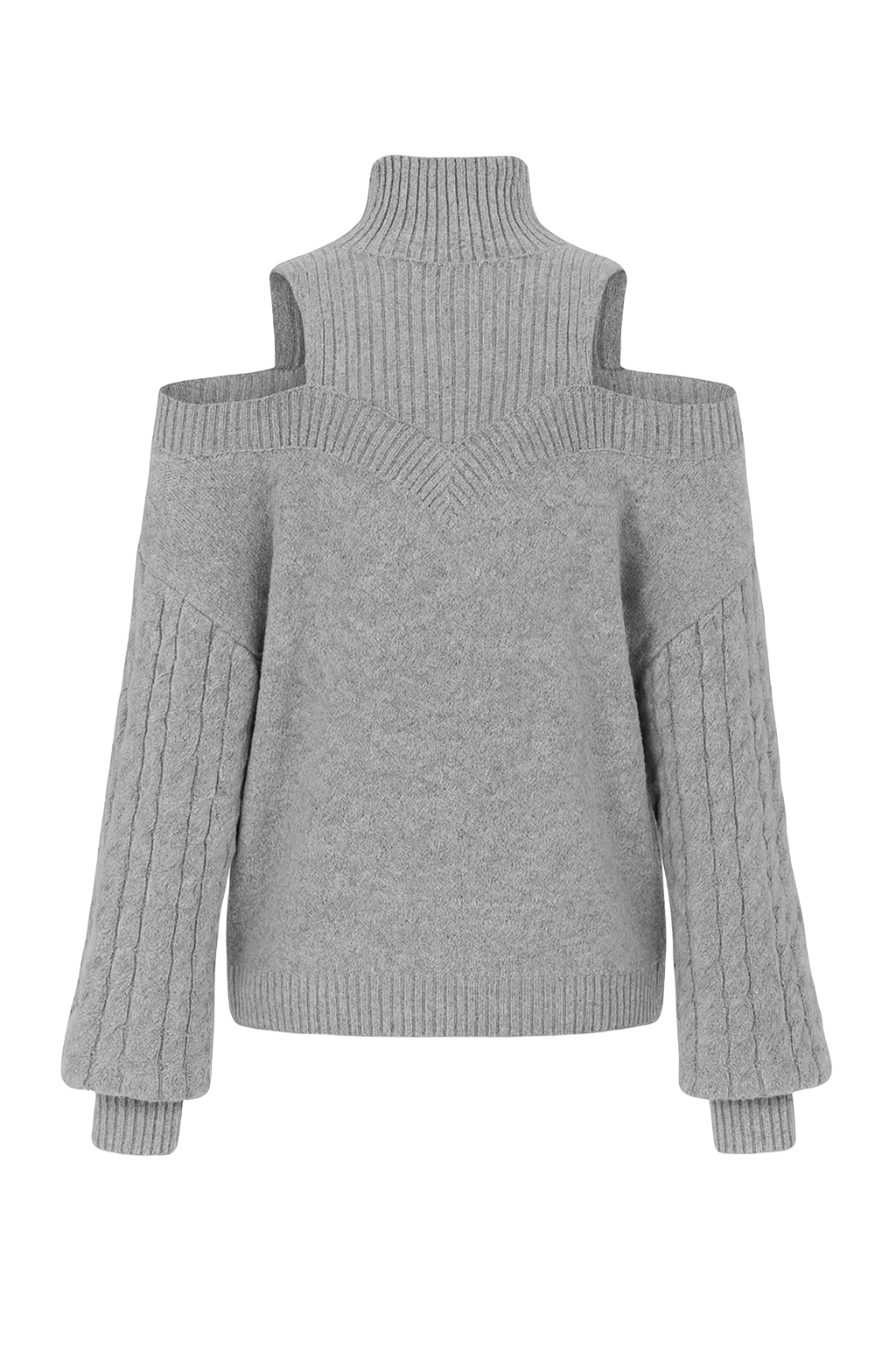 Cold Shoulder Cable Knit Sweater - Grey - back