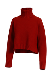 Ribbed Turtleneck Sweater - Red - front