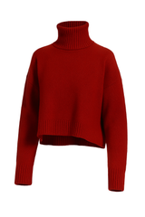 Ribbed Turtleneck Sweater - Red