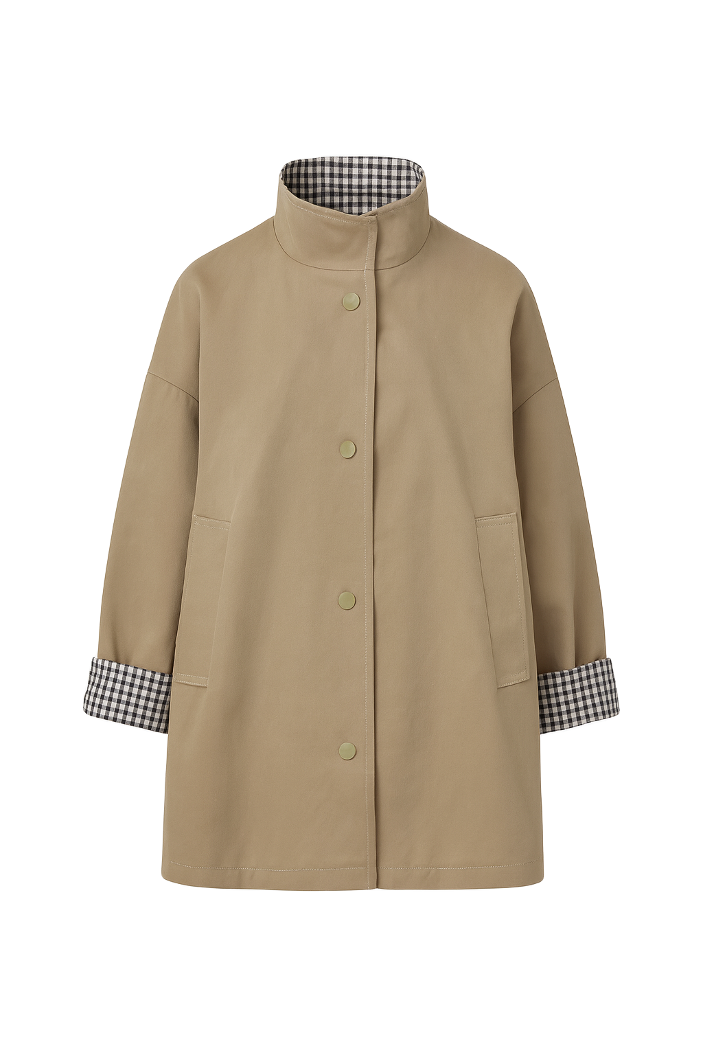 Contrast Cuff Oversized Jacket - Taupe - front