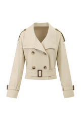 Belted Double Breasted Cropped Trench - Beige