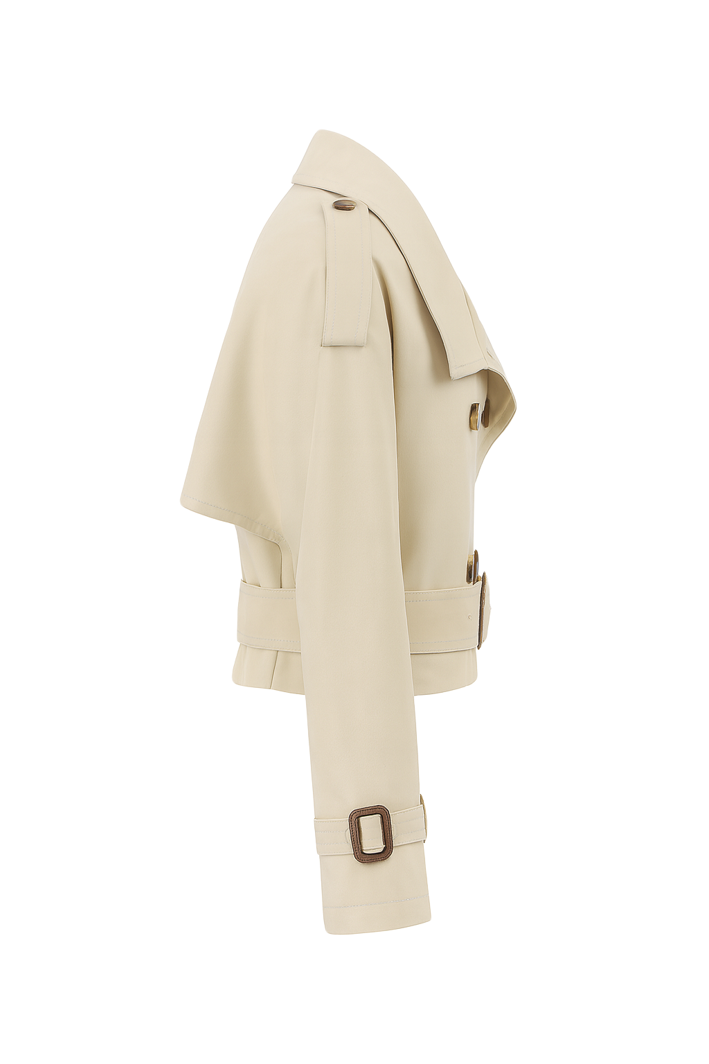 Belted Double Breasted Cropped Trench - Beige - side
