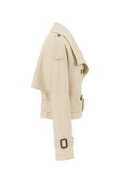 Belted Double Breasted Cropped Trench - Beige - side