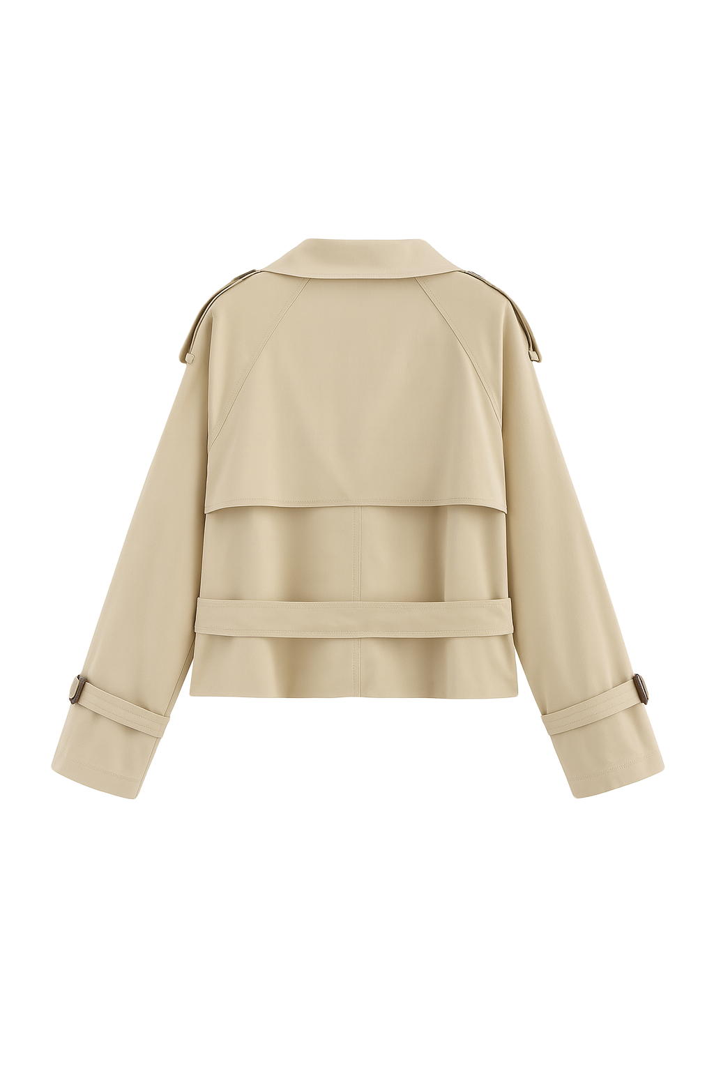 Belted Double Breasted Cropped Trench - Beige - back