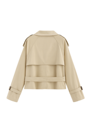 Belted Double Breasted Cropped Trench - Beige - back